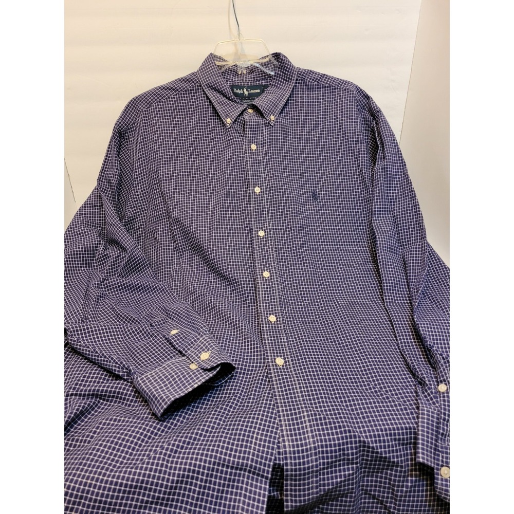 Ralph Lauren Button Down Shirt Mens‎ 18 36/37 Navy Blue Excellent Yarmouth Check